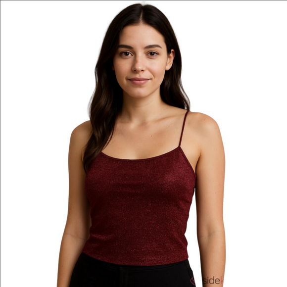 Wallflower Tops - Wallflower Sparkle Glitter Maroon Cropped Tank Top Small